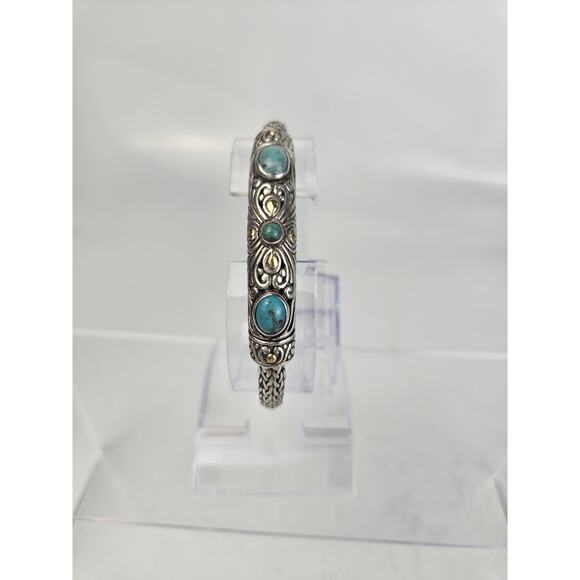 925 Sterling Silver Turquoise Woven Bracelet 7.5" - Picture 2 of 10